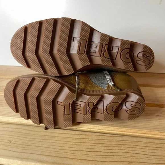 Sorel Joan of Arctic Wedge II Boots Leather Felt Ginger Herb Quarry Ankle Wedge - Picture 4 of 4